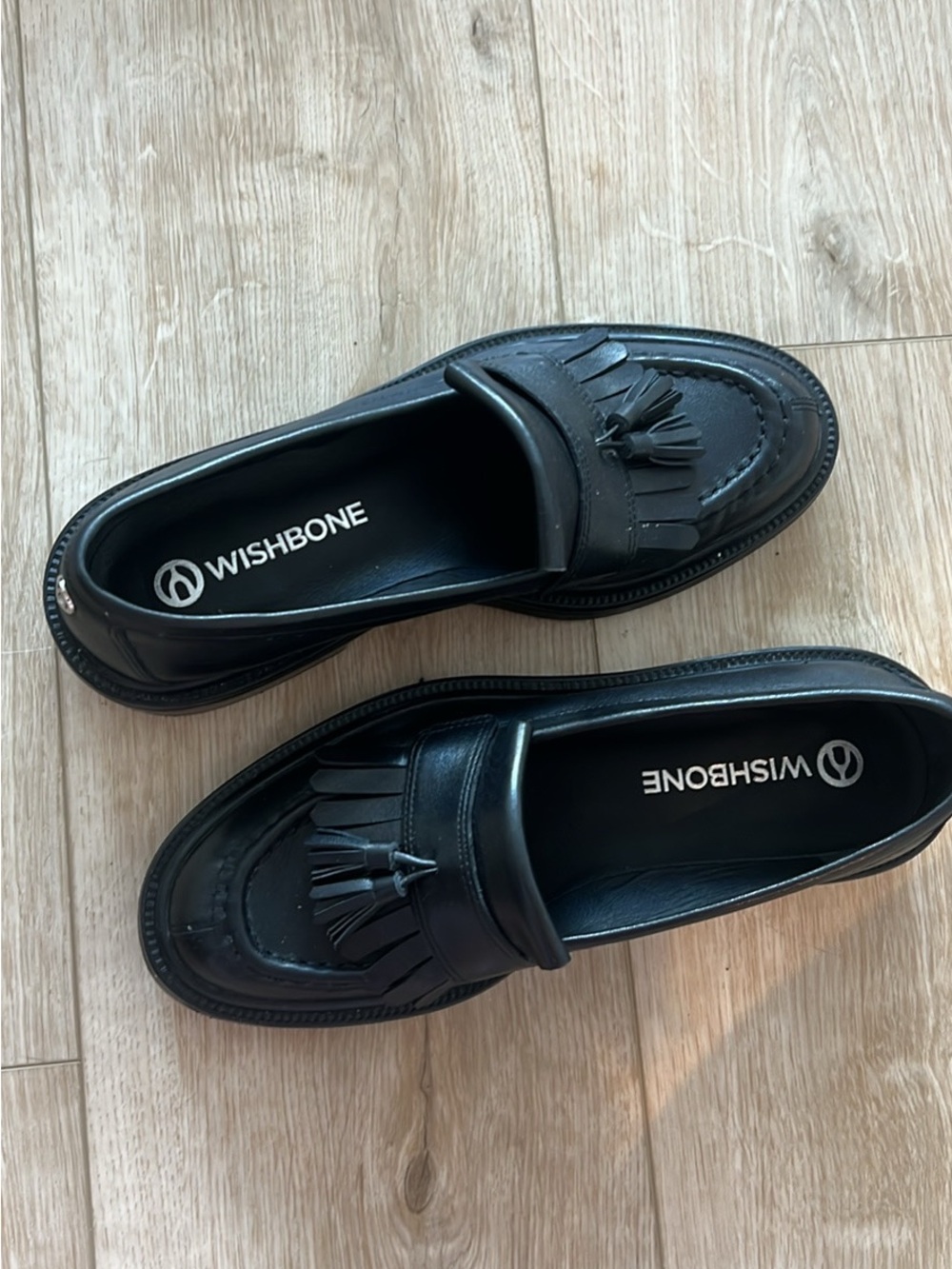 Wishbone Black Tassel Loafers for Women - Classic Slip-On Flats